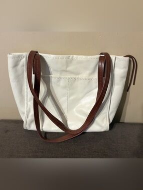 HOBO White Leather Shoulder Bag with Brown Straps